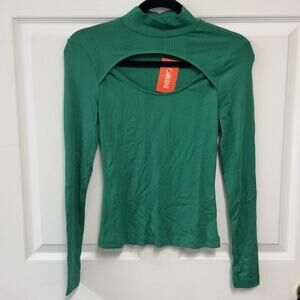 Intempo Cutout Cropped Top Women's Small Green Long Sleeve Ribbed